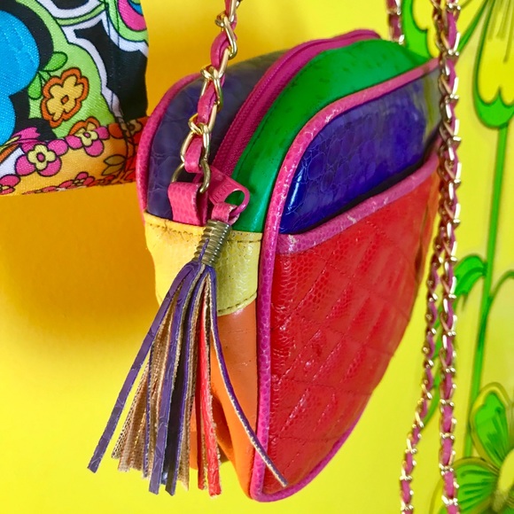 Vintage 90s color block quilted chain link purse - Picture 3 of 8